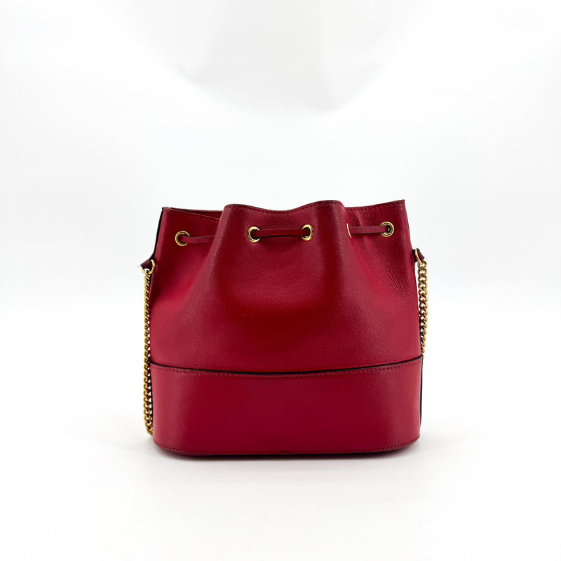Valentino Garavani Vlogo Drawstring Bucket Leather Gold Bag