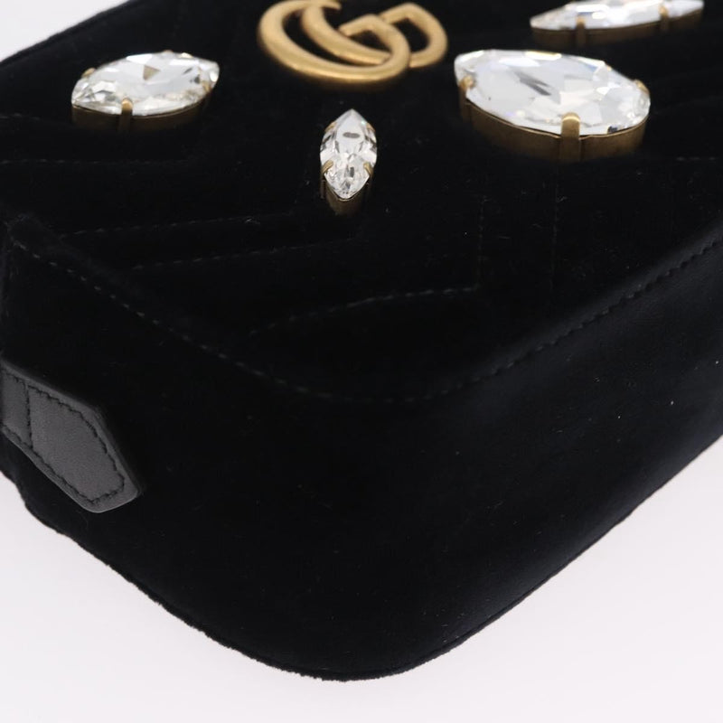 Gucci Gg Marmont Crystal Embellished Matelasse Velvet Black Bag