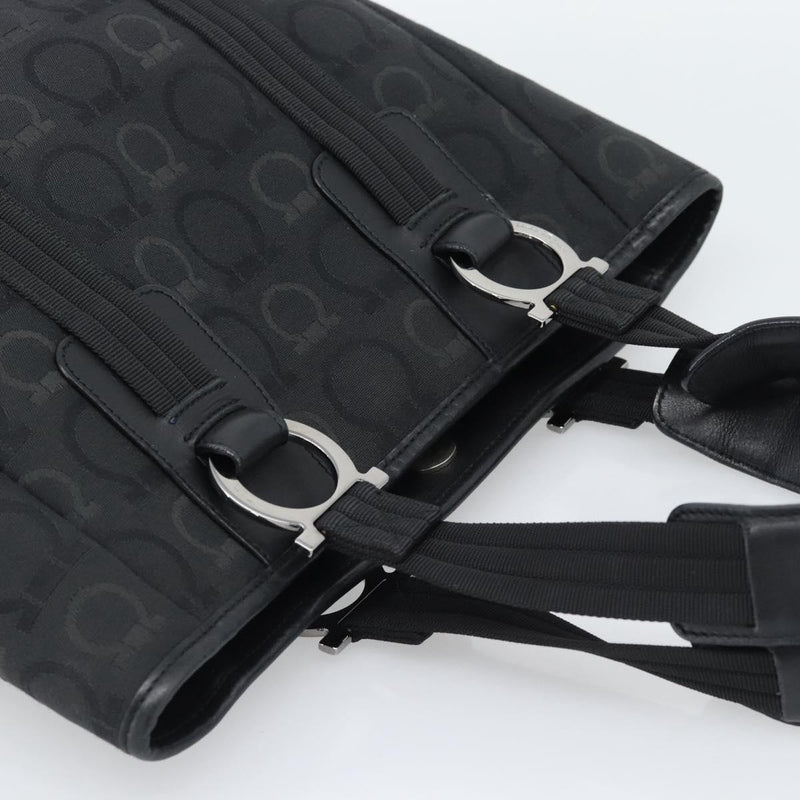 Salvatore Ferragamo Gancini Top Handle Canvas Black Bag