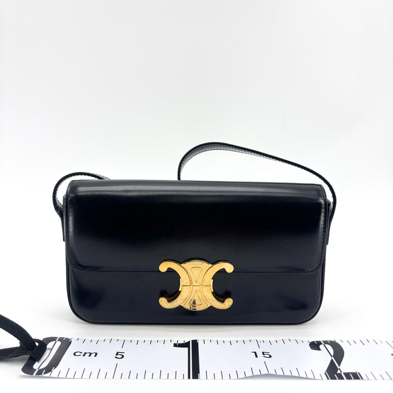 Celine Triomphe East-West Smooth Calfskin Black Leather Bag