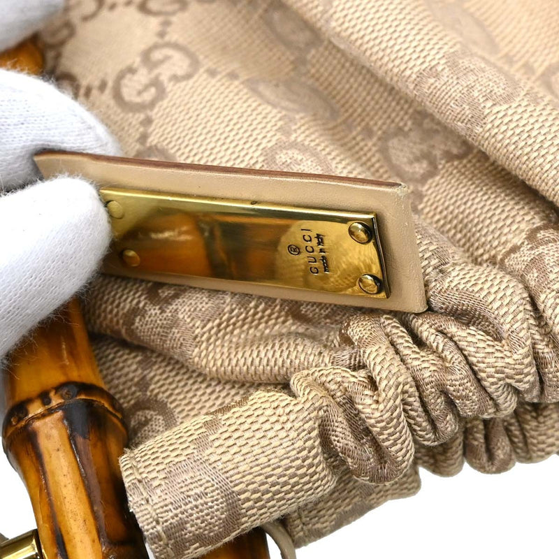 Gucci Bamboo Frame Satchel Gg Canvas Beige