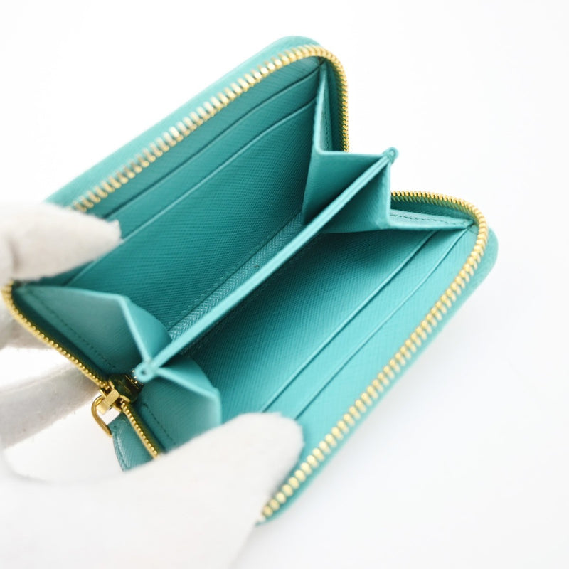 Prada Zip Around Saffiano Leather Blue Accessory