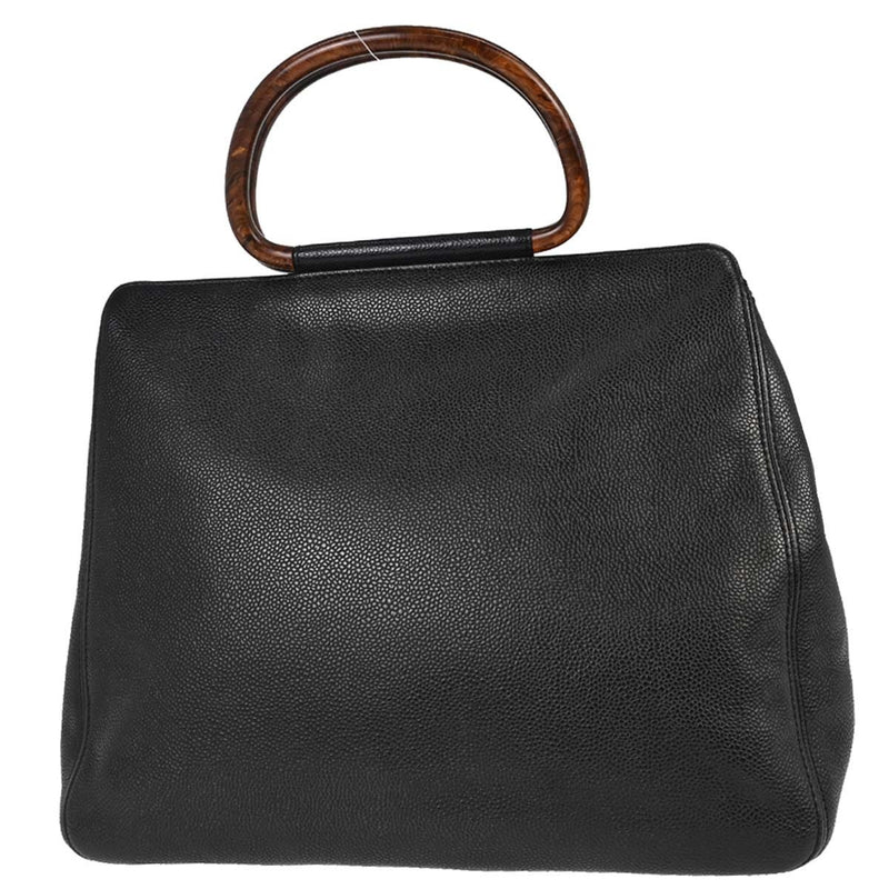 Chanel Vintage Wooden Caviar Black Leather Bag