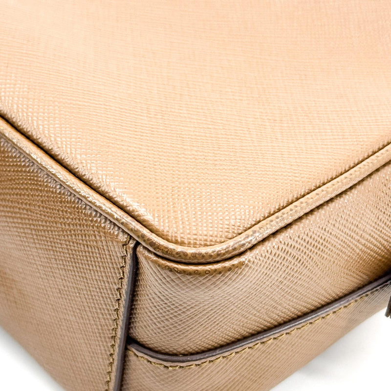 Prada Pushlock Pocket Camera Saffiano Leather Brown Bag