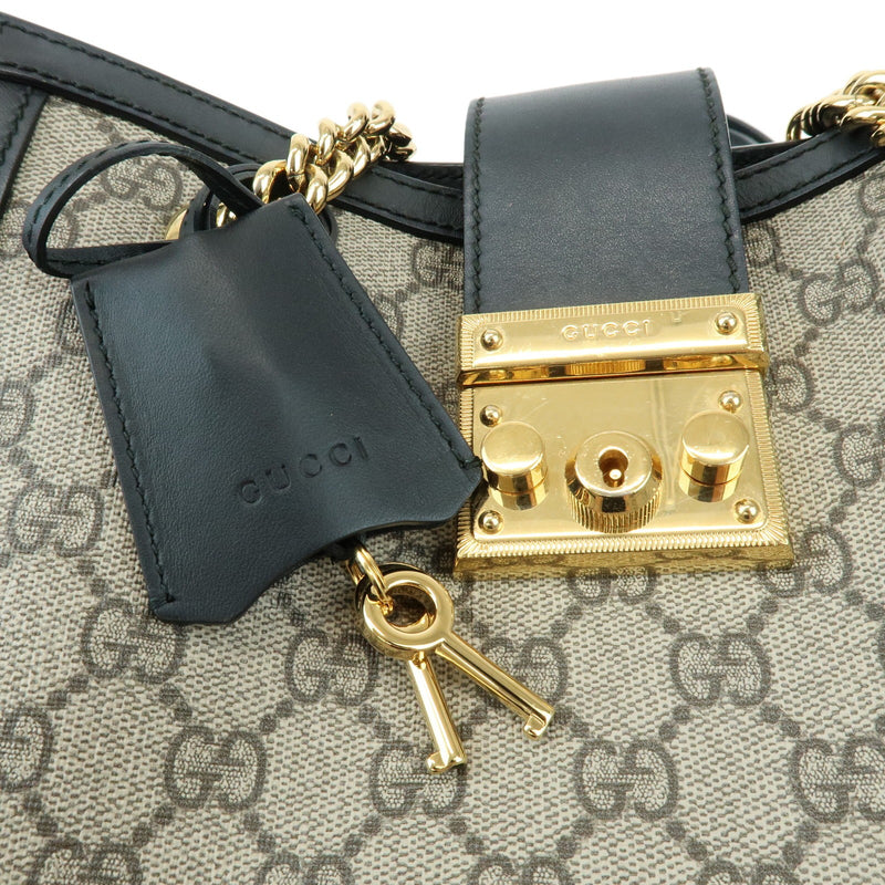 Gucci Padlock Chain Gg Coated Canvas With Leather Beige Bag
