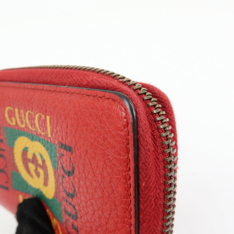Gucci Logo Zip Card Case Printed Leather Red Accessory