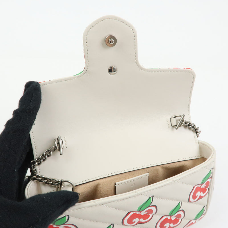 Gucci Gg Marmont Flap Printed Diagonal Quilted Leather White Bag