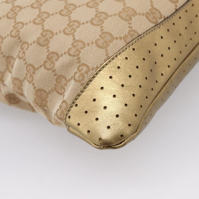 Gucci Zip Messenger Gg Canvas With Perforated Leather Beige