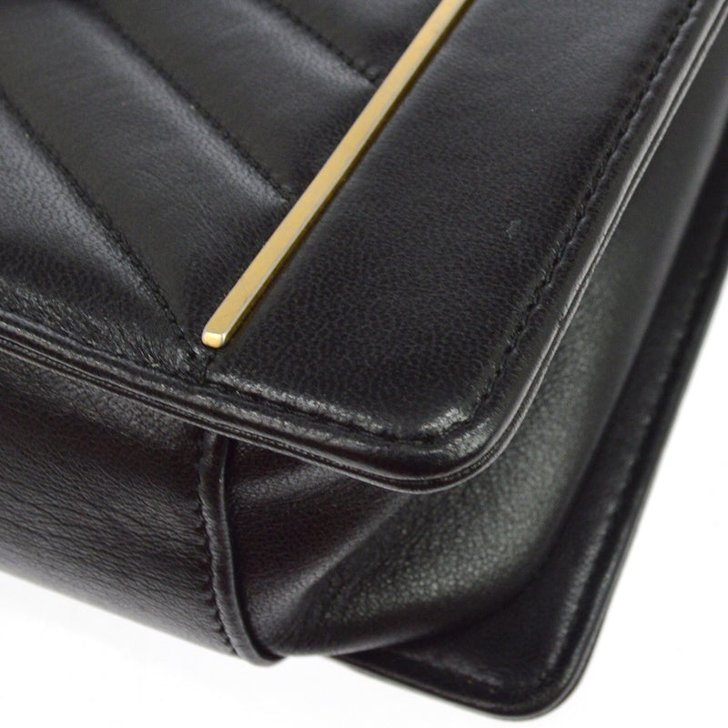 Chanel Reversed Flap Chevron Lambskin Black Leather Bag