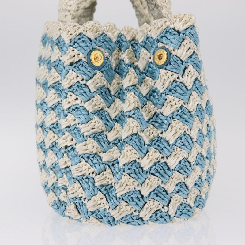 Prada Open Raffia Blue Wood Bag