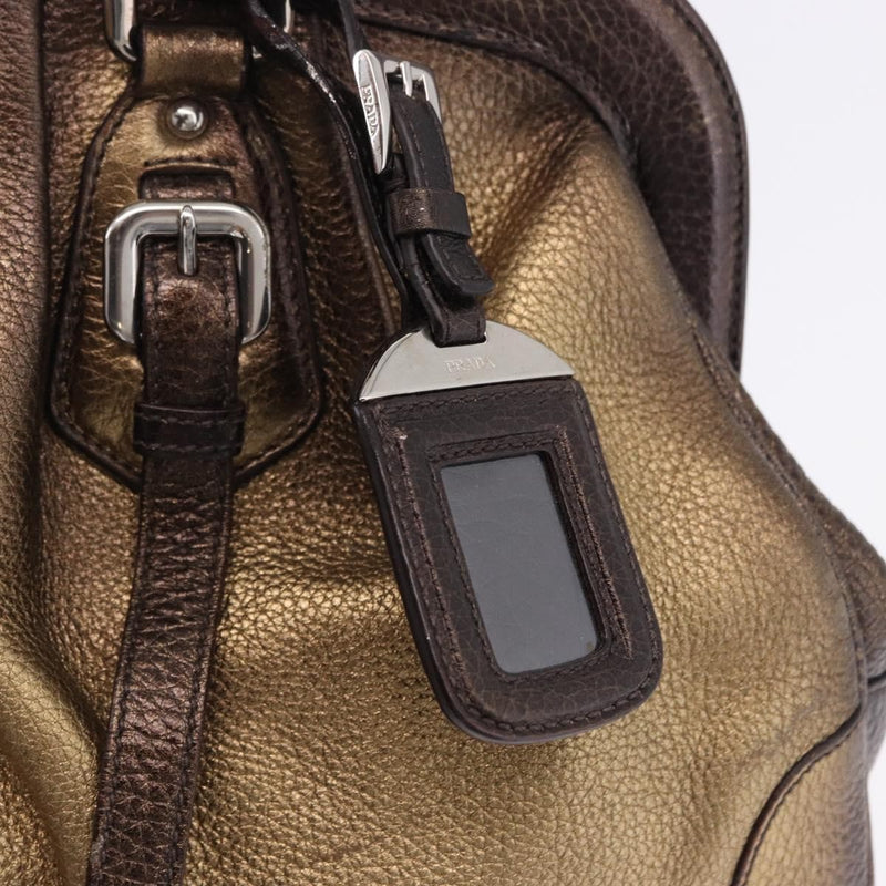 Prada Belted Frame Satchel Metallic Leather Gold