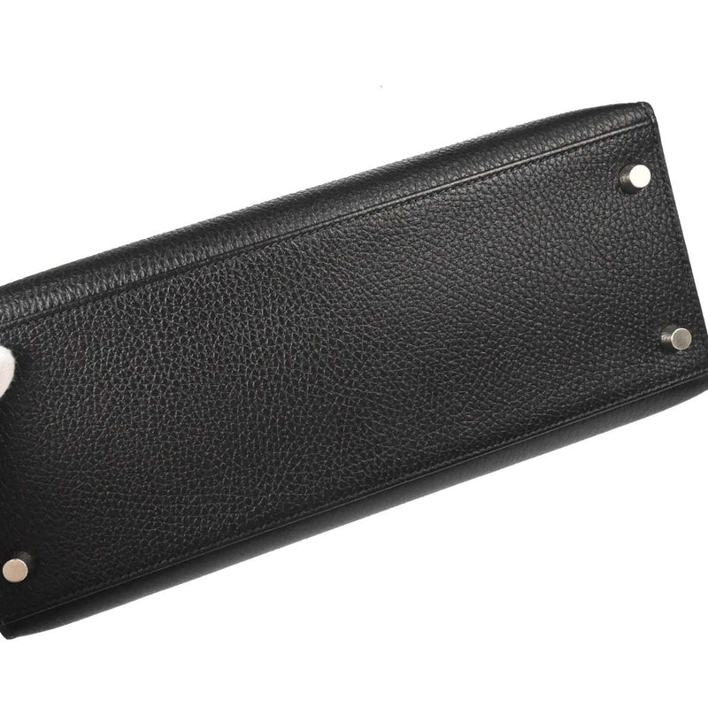 Hermes Kelly Black Vache Liegee With Palladium Hardware Calfskin Bag
