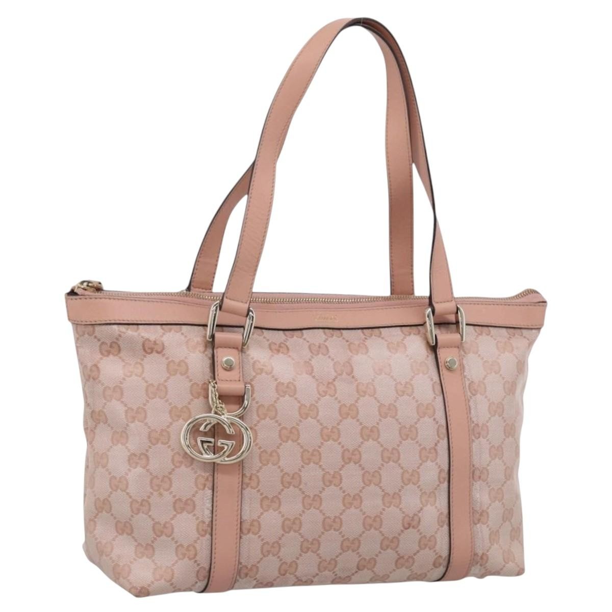 Gucci Abbey Zip Tote Gg Canvas And Leather Pink