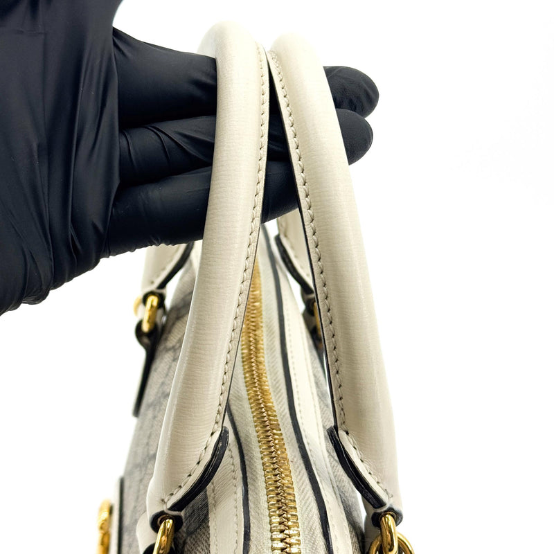 Gucci Horsebit 1955 Top Handle Gg Coated Canvas With Leather Beige Bag