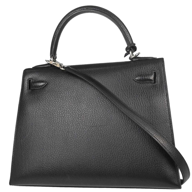 Hermes Kelly Black Vache Liegee With Palladium Hardware Calfskin Bag