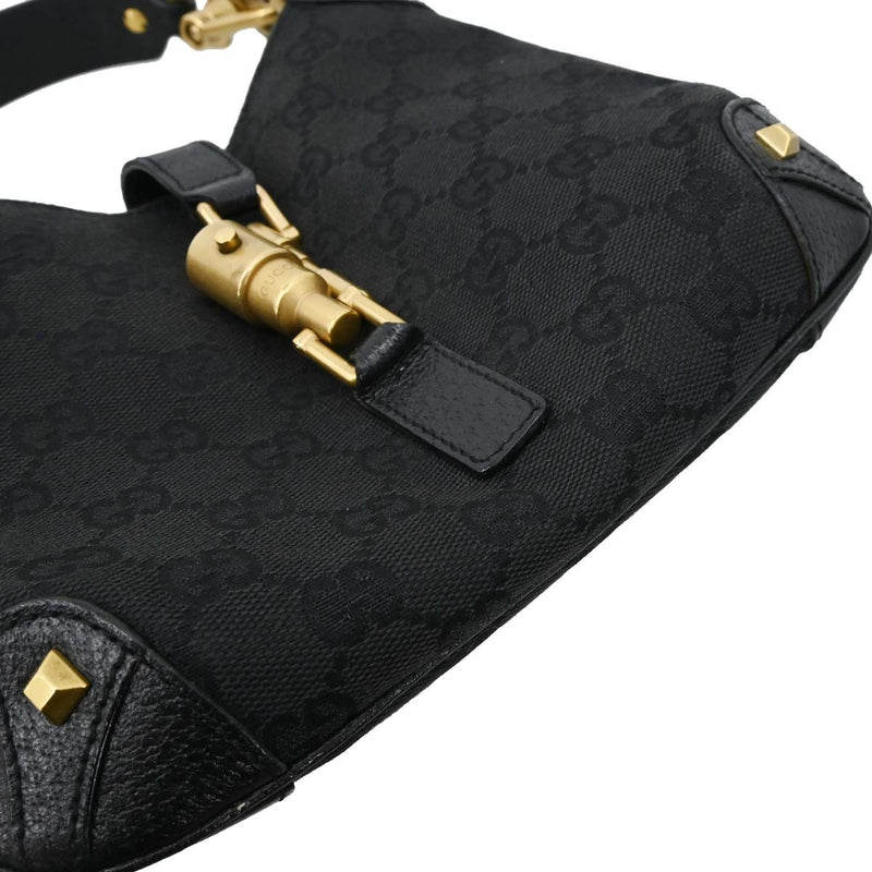 Gucci Piston Lock Jackie Hobo Gg Canvas Black