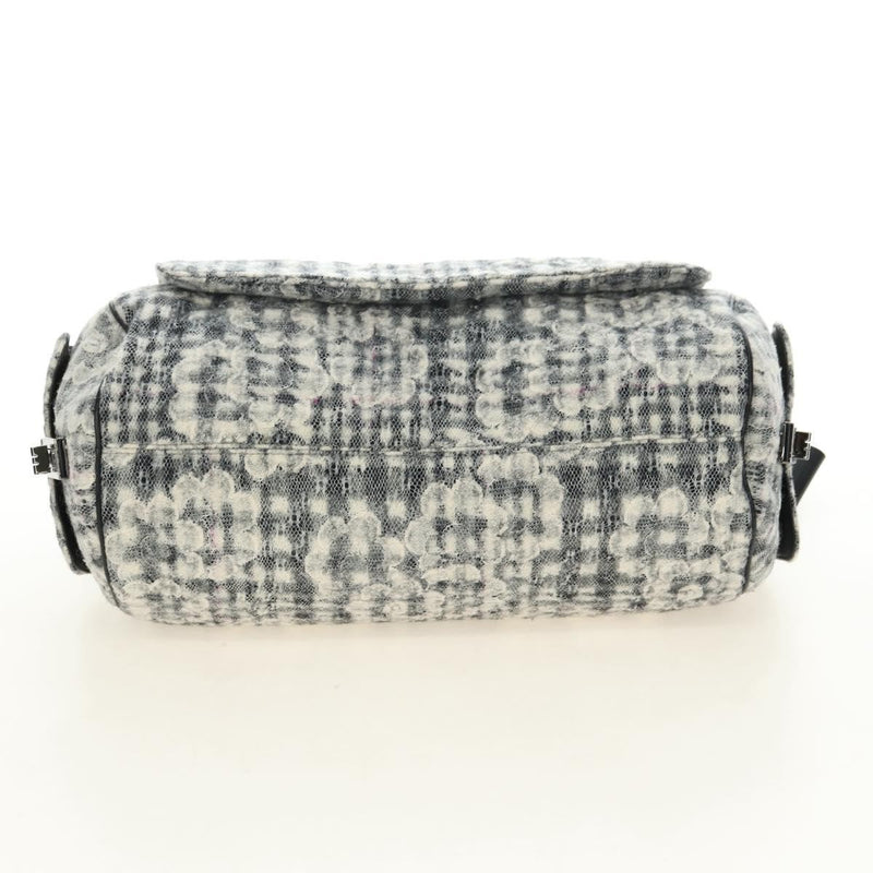 Chanel Vintage Camellia Flap Camera Quilted Tweed White Wool Bag