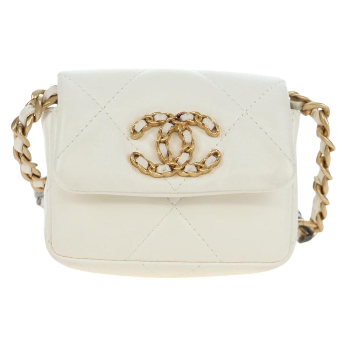 Chanel 19 Card Holder On Chain Quilted Leather White Bag