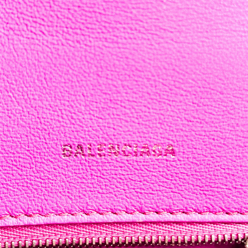 Balenciaga Hourglass Top Handle Crocodile Embossed Leather Pink Bag