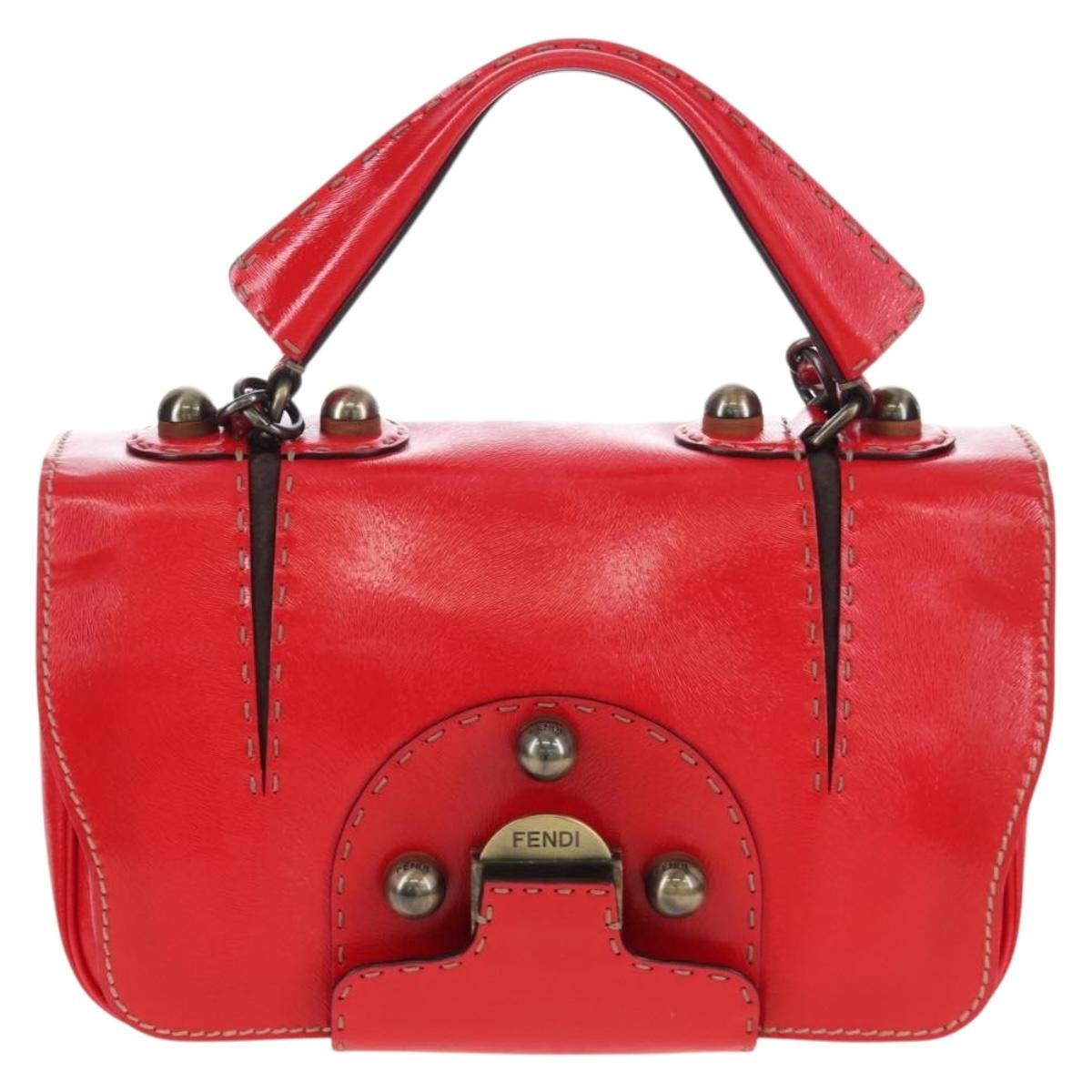Fendi Secret Code F3 Convertible Satchel Textured Leather Red