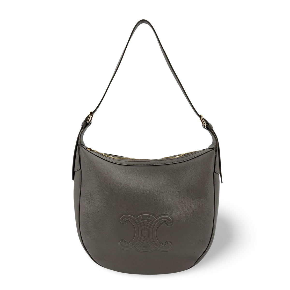 Celine Heloise Triomphe Embossed Leather Gray Bag