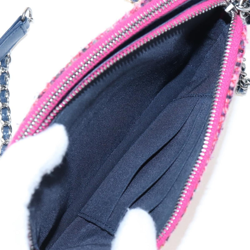 Chanel Gabrielle Double Zip Clutch With Chain Quilted Tweed Pink