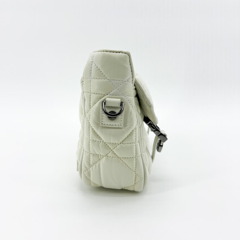 Christian Dior Diorcamp Messenger Padded Macrocannage Quilt Calfskin White Leather