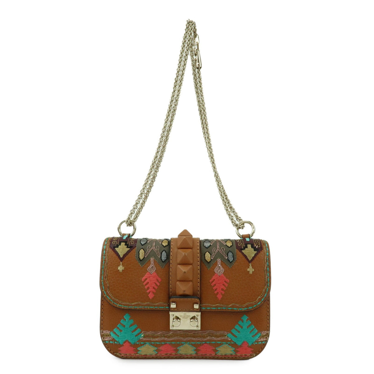 Valentino Garavani Glam Lock Leather Brown Bag
