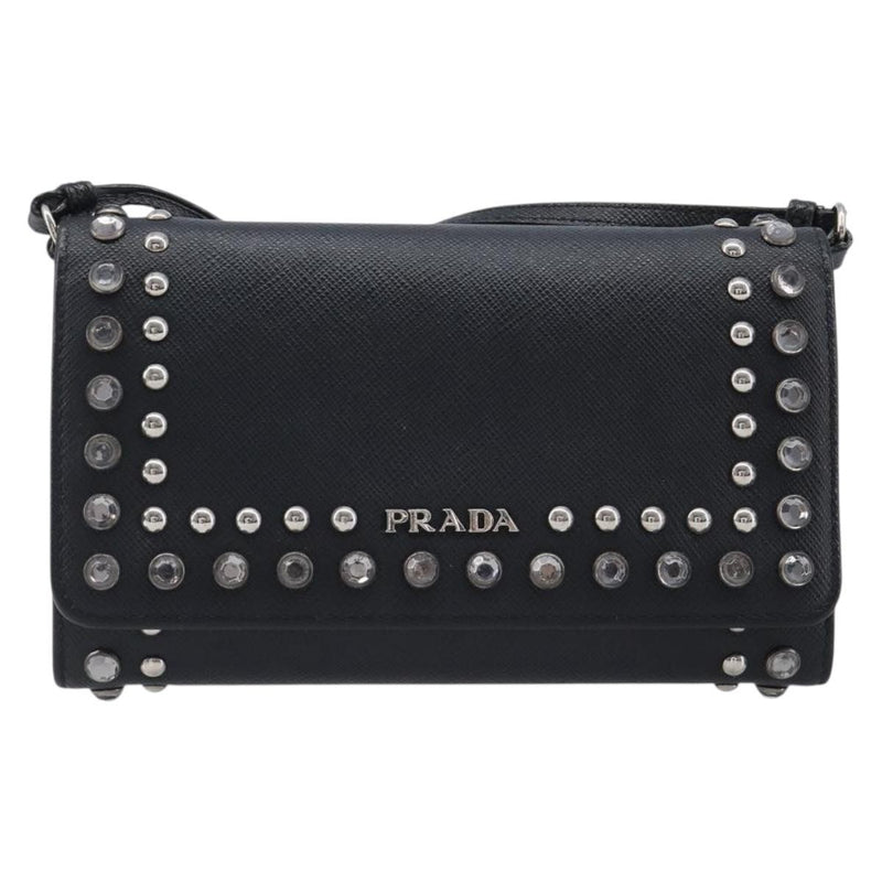 Prada Flap Studded Saffiano Leather Black Bag
