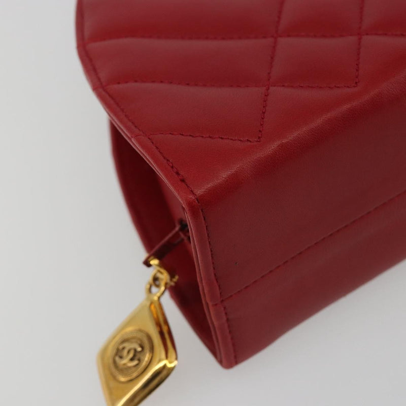 Chanel Vintage Chain Evening Mixed Quilt Lambskin Red Leather Bag