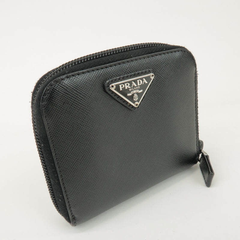 Prada Bifold Zip Around Saffiano Leather Black Accessory