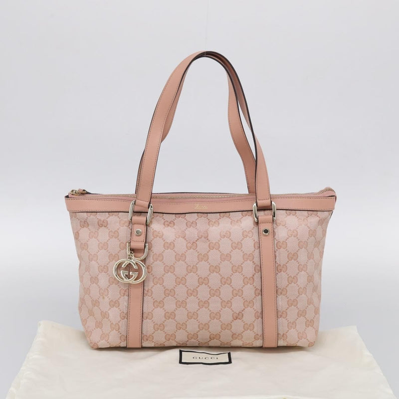 Gucci Abbey Zip Tote Gg Canvas And Leather Pink