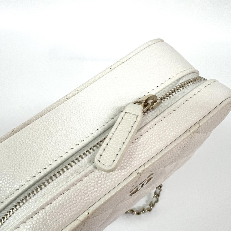 Chanel Square Cc Chain Camera Quilted Caviar White Leather Bag