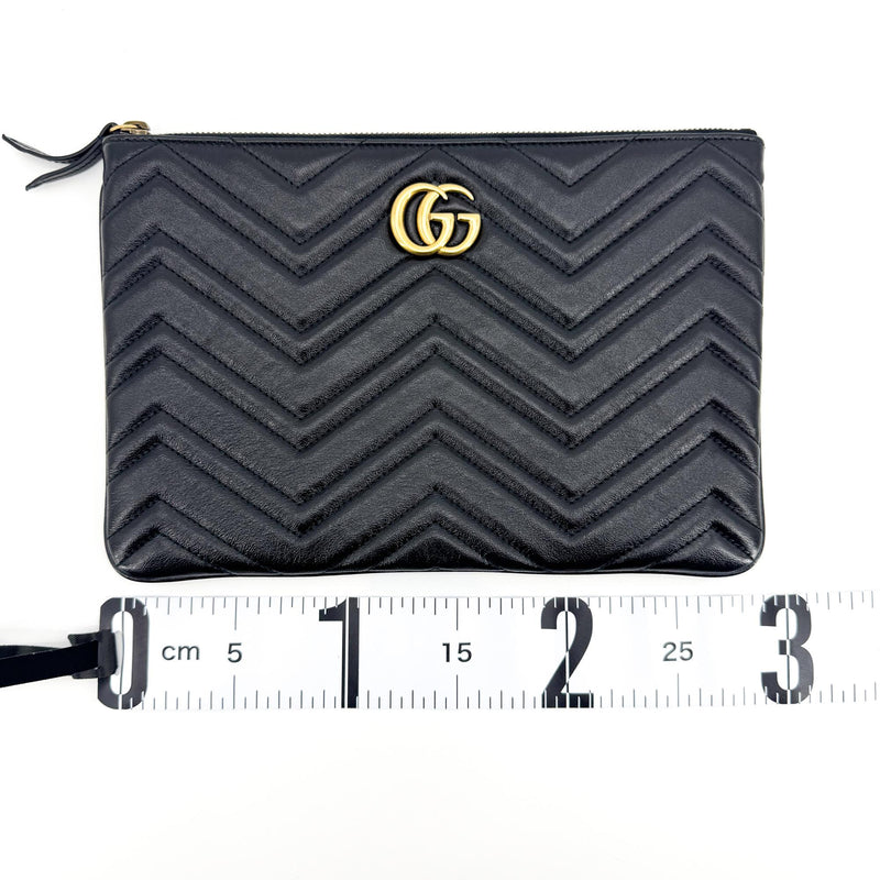 Gucci Gg Marmont Pouch Matelasse Leather Black