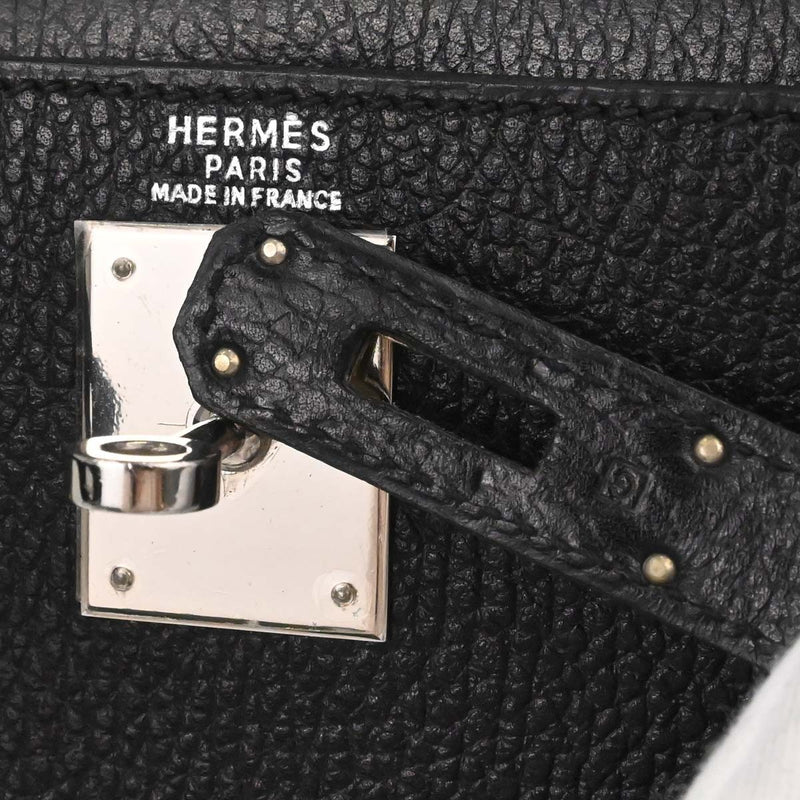 Hermes Kelly Black Vache Liegee With Palladium Hardware Calfskin Bag