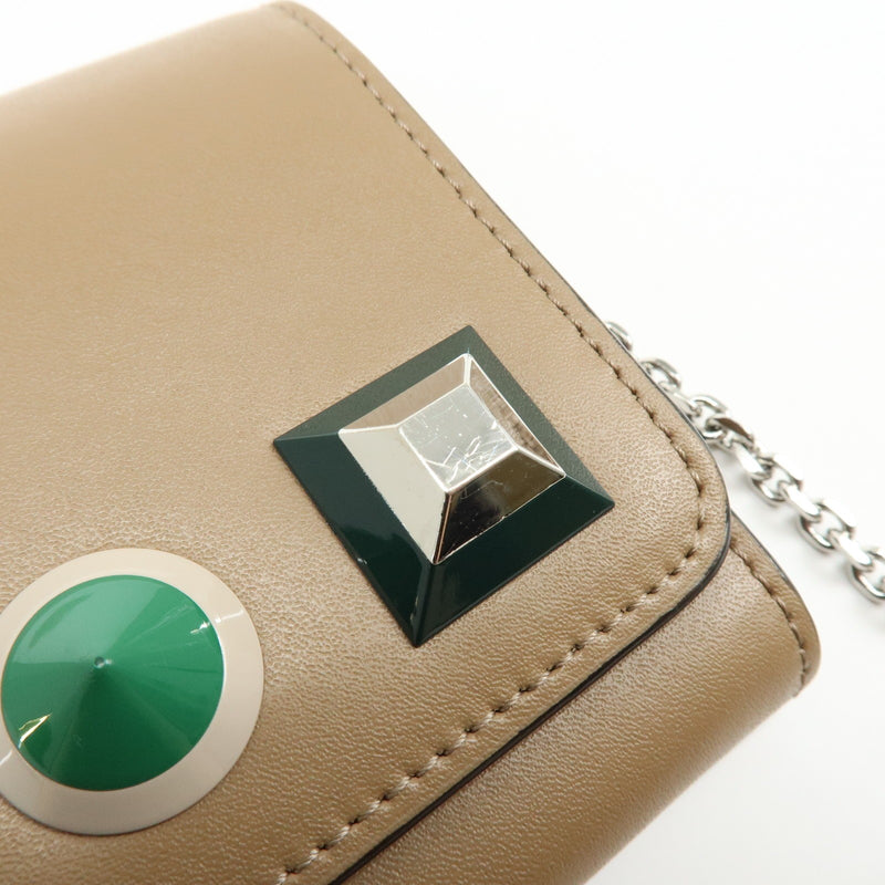Fendi Continental Wallet On Chain Studded Leather Beige Bag