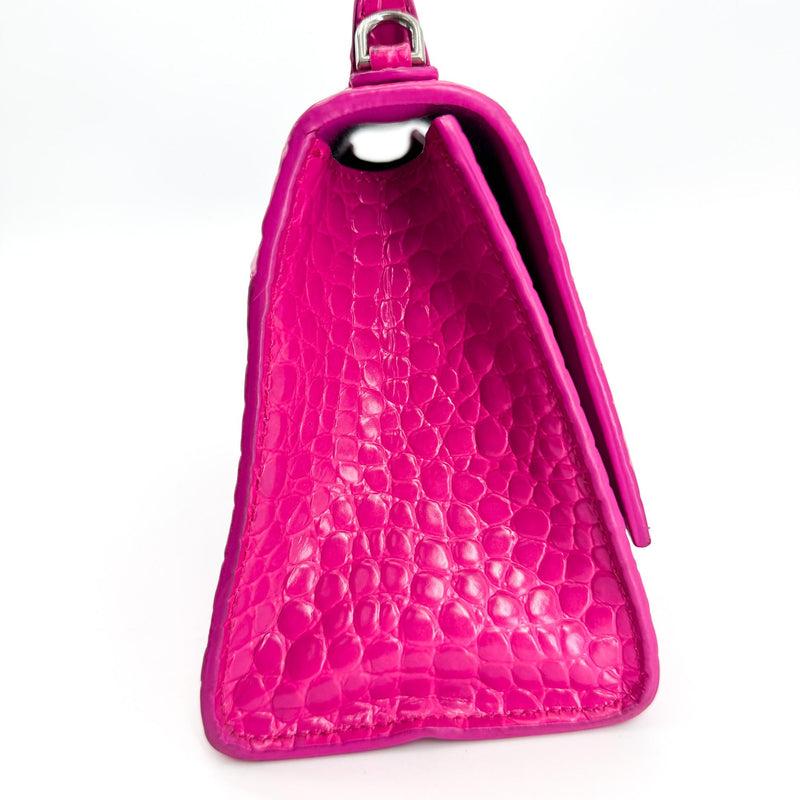 Balenciaga Hourglass Top Handle Crocodile Embossed Leather Pink Bag