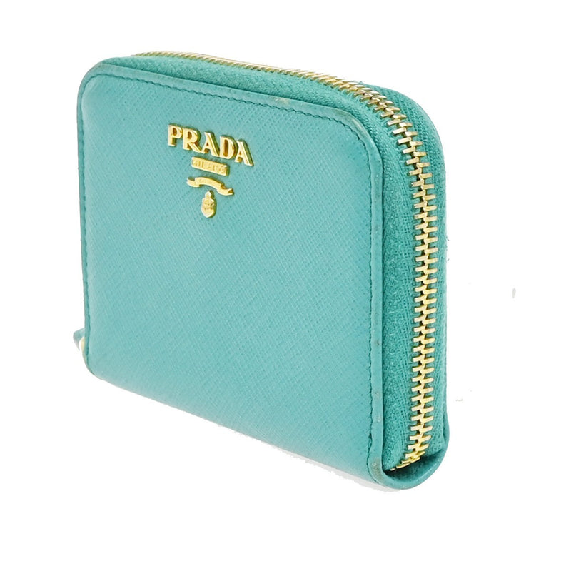 Prada Zip Around Saffiano Leather Blue Accessory