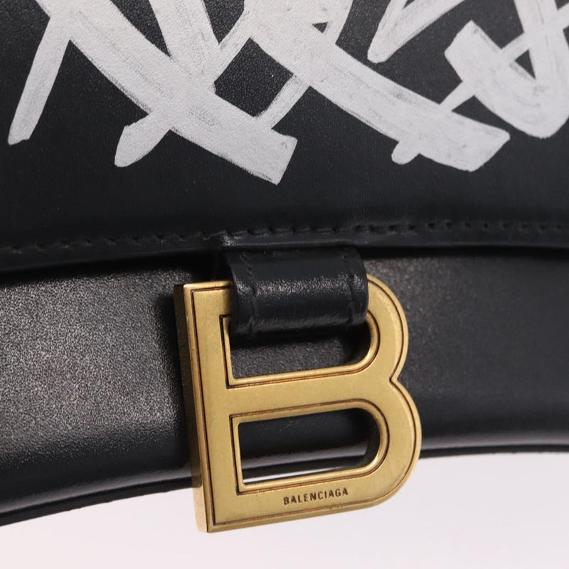 Balenciaga Graffiti Hourglass Top Handle Leather Black Bag