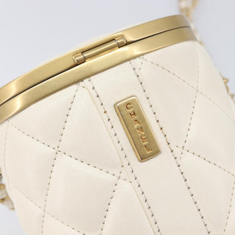 Chanel Crown Box Vanity Quilted Lambskin White Leather Bag