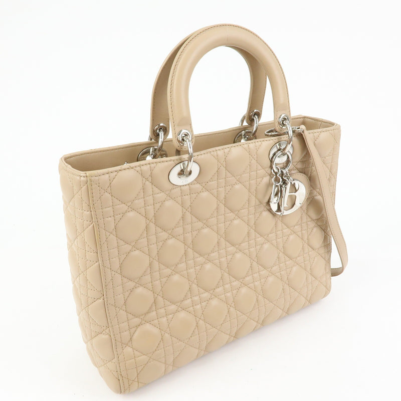 Christian Dior Lady Cannage Quilt Lambskin Beige Leather Bag