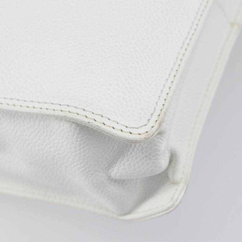 Chanel Vintage Wooden Quilted Caviar White Leather Bag