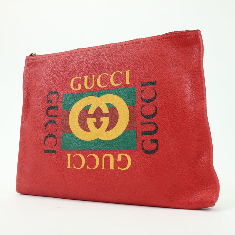 Gucci Logo Portfolio Printed Leather Red Bag