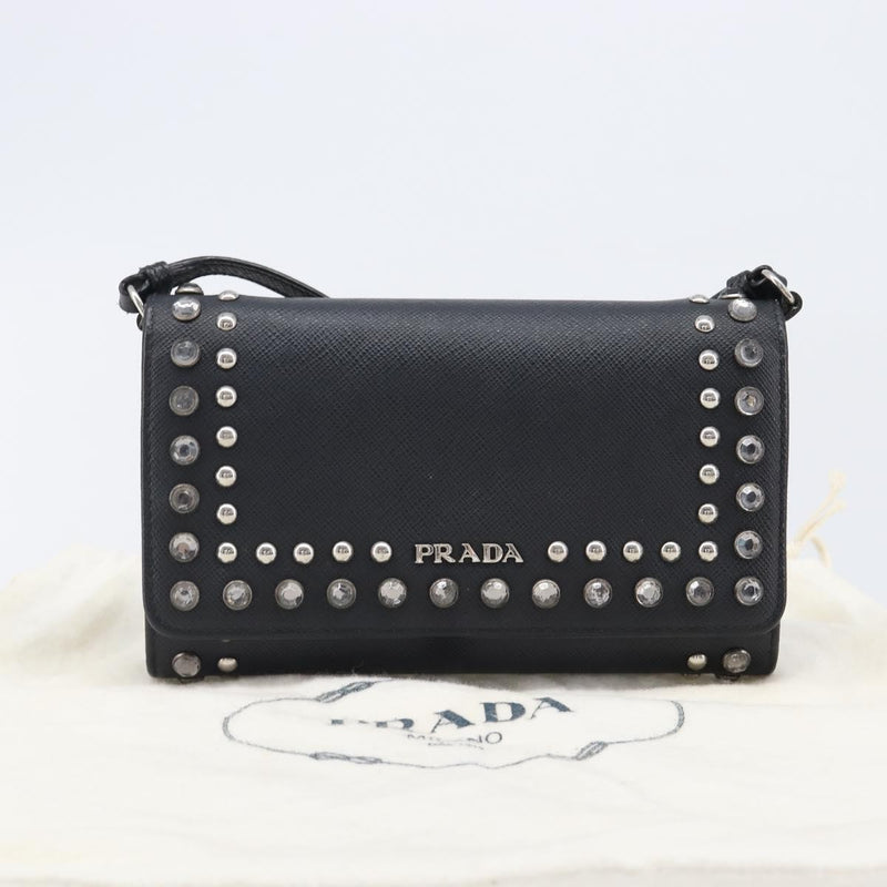 Prada Flap Studded Saffiano Leather Black Bag