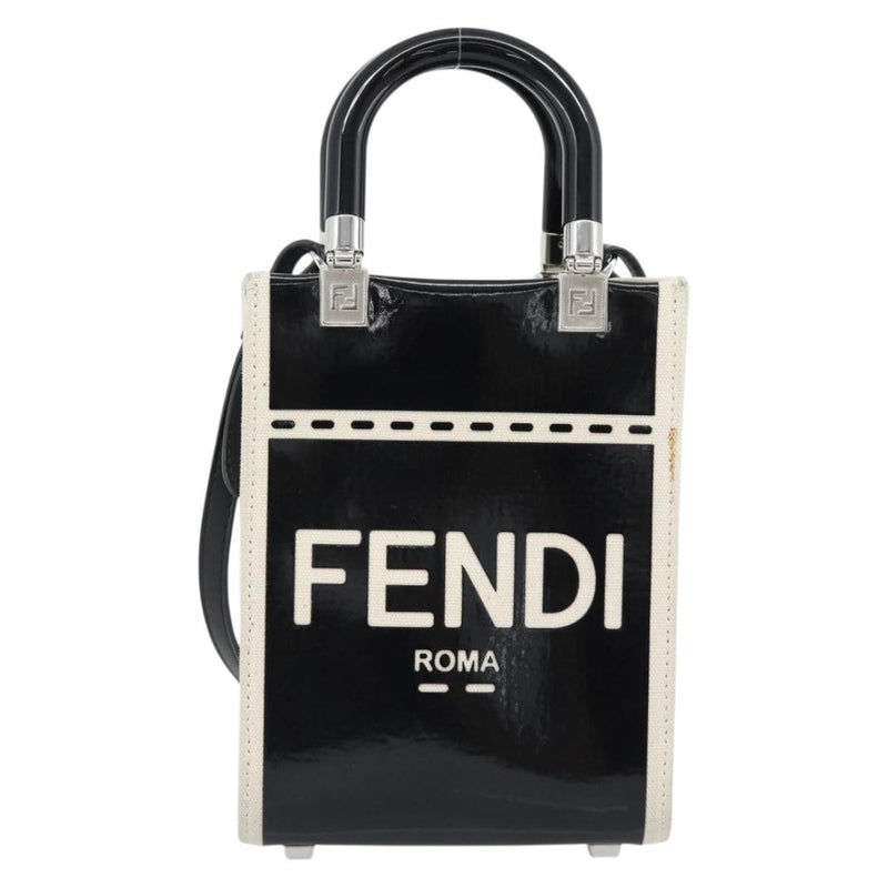 Fendi Sunshine Shopper Patent And Canvas Black Patent_leather Bag