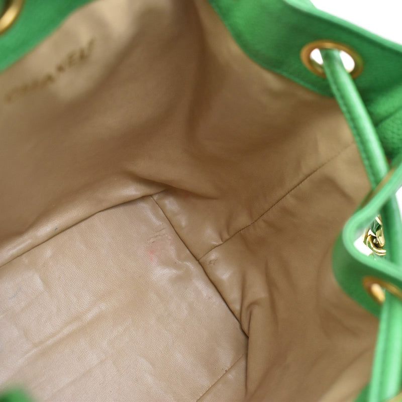 Chanel Vintage Cc Chain Drawstring Lambskin Green Calfskin Bag