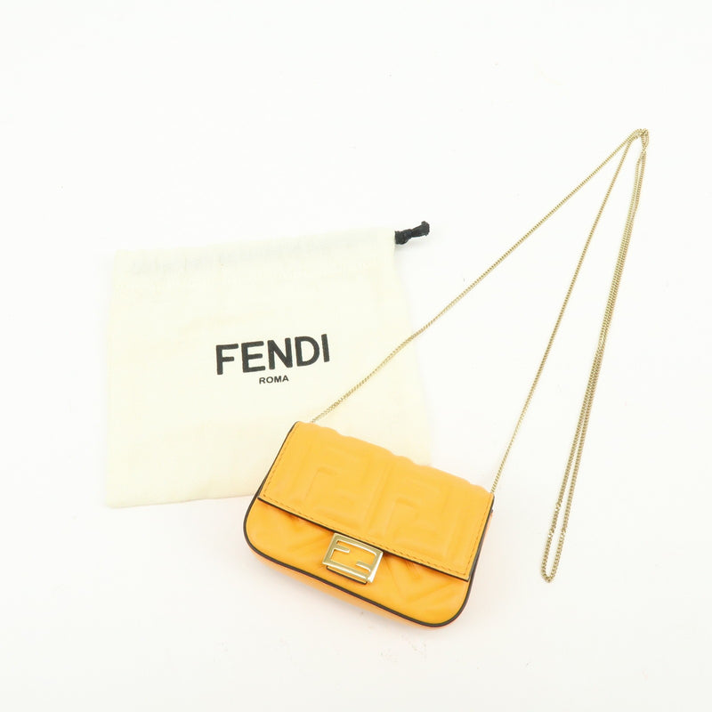 Fendi Chain Baguette Charm Zucca Embossed Leather Orange Bag