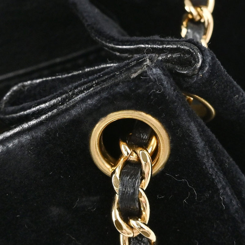 Chanel Chocolate Bar Mademoiselle Lock Chain Quilted Velvet Black Bag
