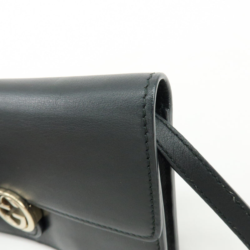 Gucci Interlocking Wallet On Chain Leather Black Bag