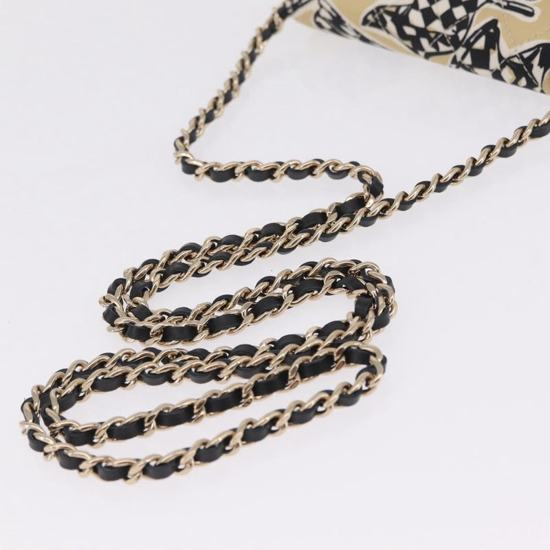 Chanel Flap Card Holder On Chain Quilted Printed Canvas Multicolour Bag